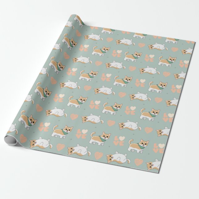 Papier Cadeau Papier d'enveloppement Shiba Inu (Déroulé)