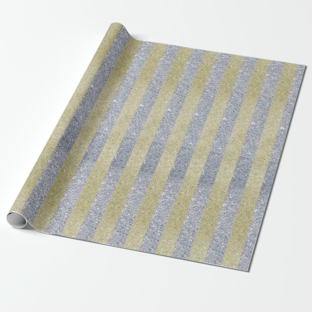 Papier Cadeau Papier d'enveloppement Silver et Gold Stripes (Déroulé)