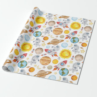 Papier Cadeau Papier d'enveloppement spatial - Planètes Astronau