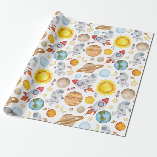 Papier Cadeau Papier d'enveloppement spatial - Planètes Astronau (Déroulé)