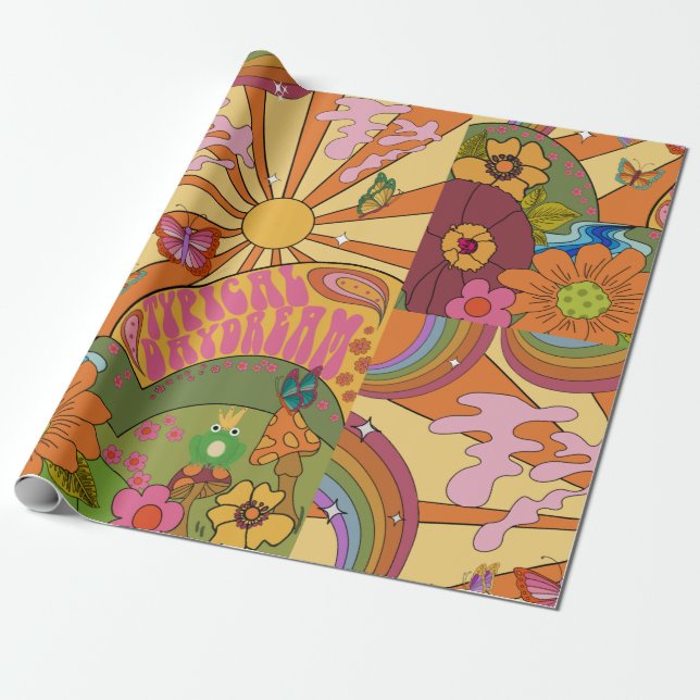 Papier Cadeau Papier d'enveloppement Super psychédélique rétro (Déroulé)