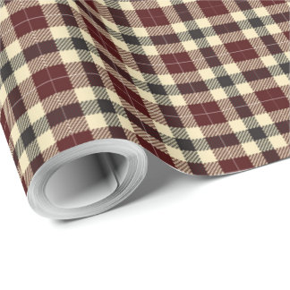 Papier Cadeau Papier d'enveloppement tartan noir et bordeaux