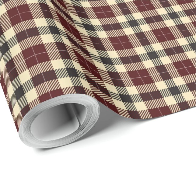 Papier Cadeau Papier d'enveloppement tartan noir et bordeaux (Coin rond)