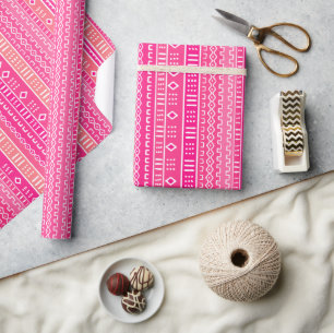 Papier Cadeau Papier d'enveloppement tribal rose moderne en tiss