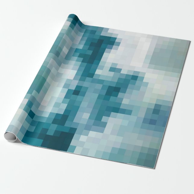 Papier Cadeau Papier d'enveloppement Turquoise de nuages pixé (Déroulé)