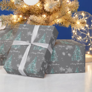 Papier Cadeau Papier d'enveloppement turquoise sapin de Noël et 