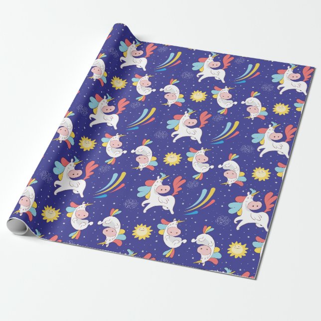 Papier Cadeau Papier d'enveloppement Unicornes (Déroulé)