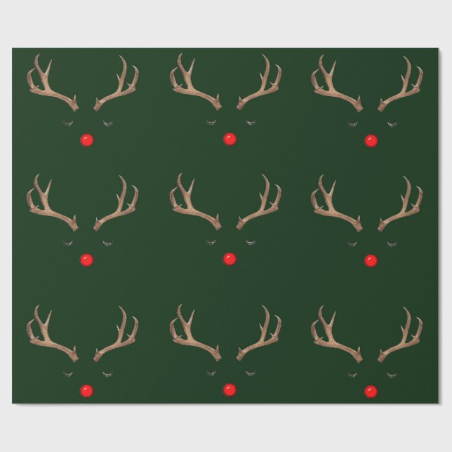 Papier Cadeau Papier d'enveloppement vert foncé Rudolph (Plat)