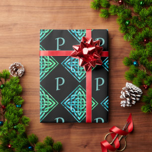 Papier Cadeau Papier d'enveloppement vert Monogram Celtic Knot B