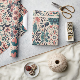 Papier Cadeau Papier d'enveloppement Vintage de coeur florissant