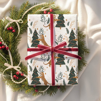 Papier Cadeau Papier d'enveloppement vintage Tiger Christmas Tre