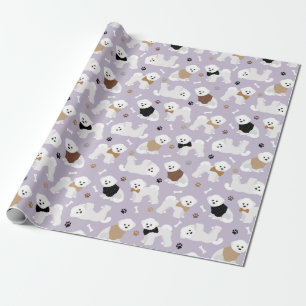 Papier Cadeau Papier d'enveloppement violet Bichon Frise Bones e