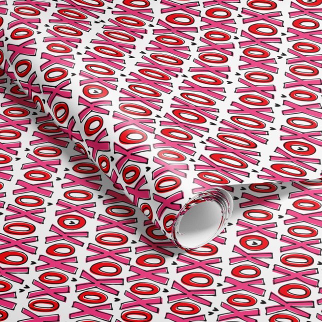 Papier Cadeau Papier d'enveloppement XOXO Valentine's Day (pink and red XOXOs and tiny hearts bring all the love vibes to this Valentine's Day gift wrap paper)