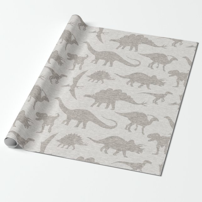 Papier Cadeau Papier Dinosaure - Beige (Déroulé)
