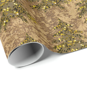 Papier Cadeau Papier doré Abstrait et arbre de Noël en or brilla