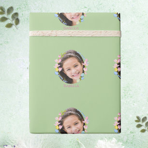 Papier Cadeau Papier écorché de Pâques avec photo et nom - Vert