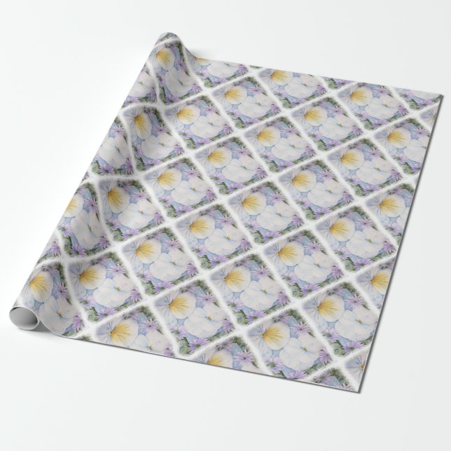 PAPIER CADEAU PAPIER EN BOUILLOIRE BLANC PANSY (Déroulé)