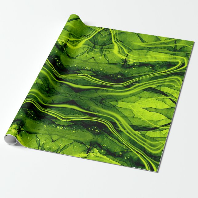 PAPIER CADEAU PAPIER EN MARBRE MOTIF - VERT DE LIME (Déroulé)