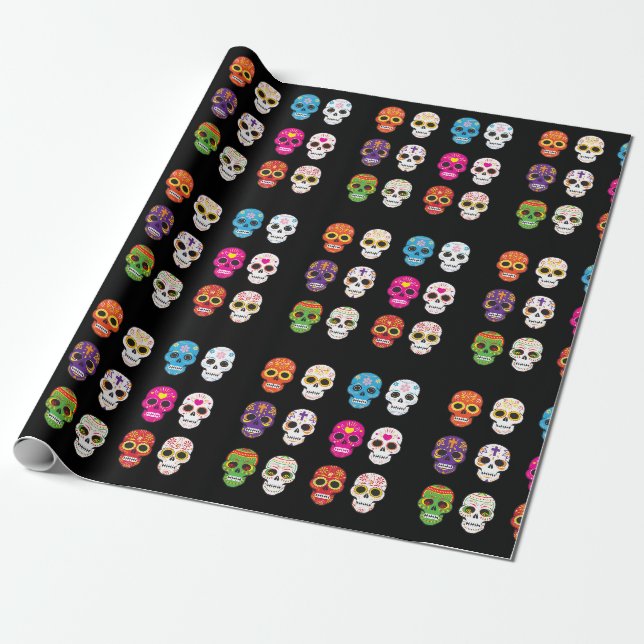 Papier Cadeau Papier enveloppant de crâne de sucre (Déroulé)