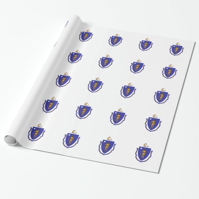 Papier Cadeau Papier enveloppé avec Drapeau du Massachusetts (Déroulé)