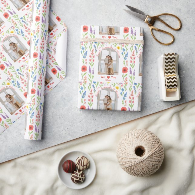 Papier Cadeau Papier fleur sauvage - 'We Love You Mom' (Artisanat)