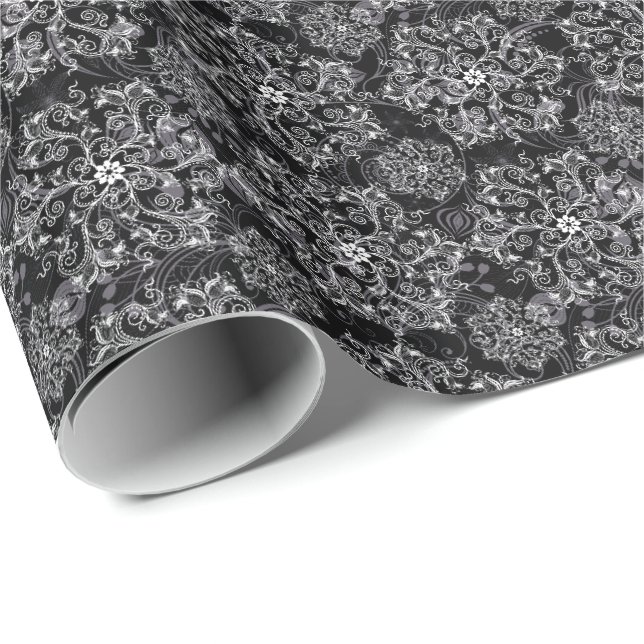 Papier Cadeau Papier-flocons de neige de Noël (Coin rond)
