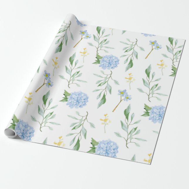 Papier Cadeau Papier Floral Bleu (Déroulé)