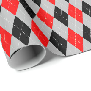 Papier Cadeau Papier grand Jacquard rouge, noir et gris