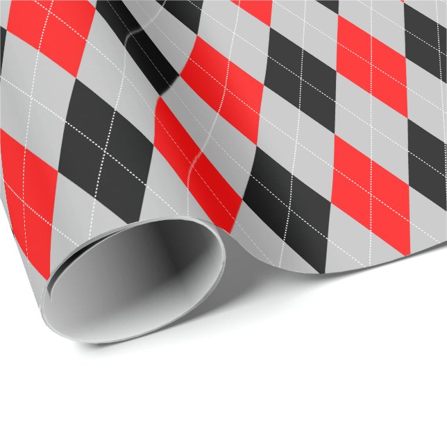 Papier Cadeau Papier grand Jacquard rouge, noir et gris (Coin rond)