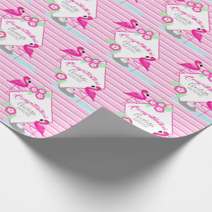 Papier Cadeau Papier graphique motif baby shower flamants roses
