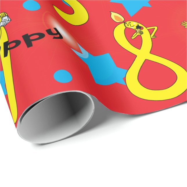 Papier Cadeau Papier Hanoukka "Happy Hanoukka Numbers" (Coin rond)