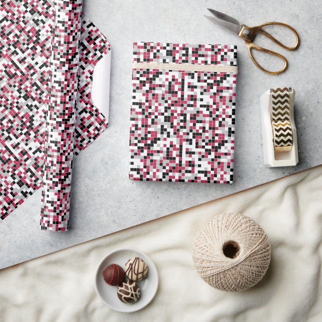 Papier Cadeau Papier Magenta noir Motif géométrique (Artisanat)