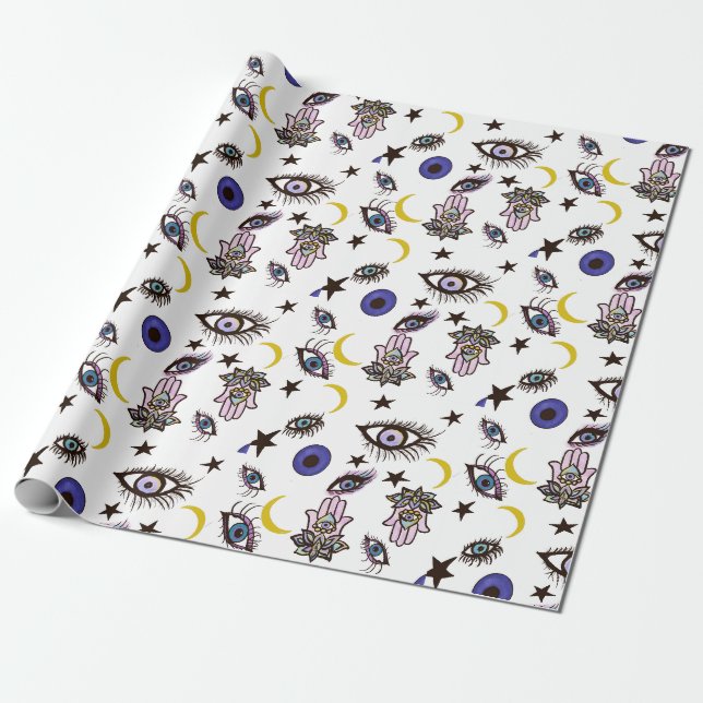 Papier Cadeau papier maléfique enveloppant les yeux, avec lunes, (Déroulé)