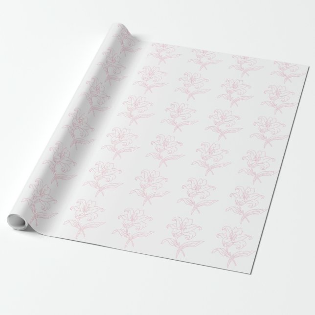 Papier Cadeau Papier Mariage Fleur de Lys Dessin au Trait Rose D (Déroulé)