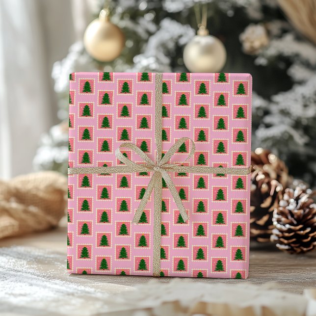 Papier Cadeau Papier moderne vert et rose d'enveloppement de Noë (Créateur téléchargé)