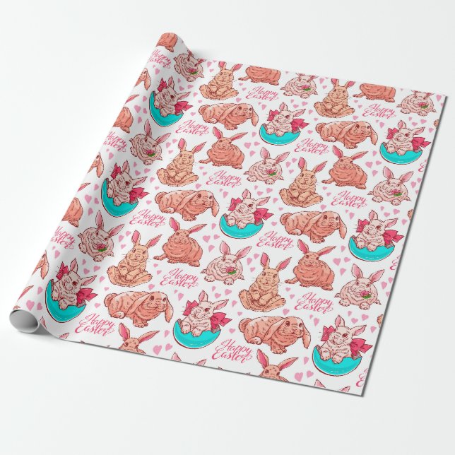 Papier Cadeau Papier Motif à enveloppement de lapins mignons (Déroulé)