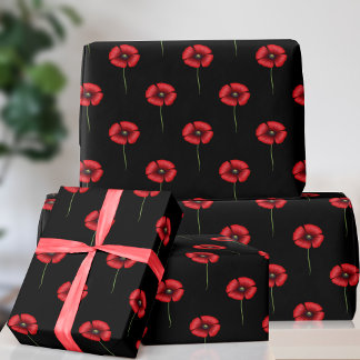 Papier Cadeau Papier Motif à fleurs noir et rouge