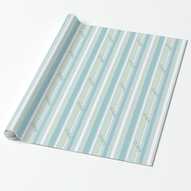 Papier Cadeau Papier Motif à rayures bleu pâle et vert (Déroulé)