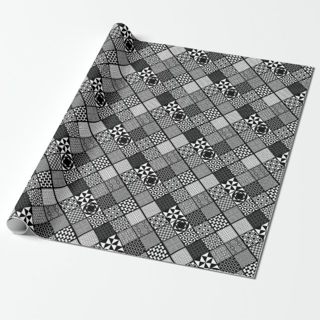 Papier Cadeau Papier Motif Carré géométrique noir et blanc (Déroulé)