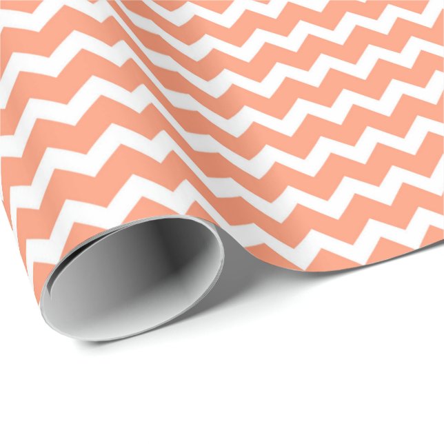 Papier Cadeau Papier Motif Chevron blanc corail (Coin rond)