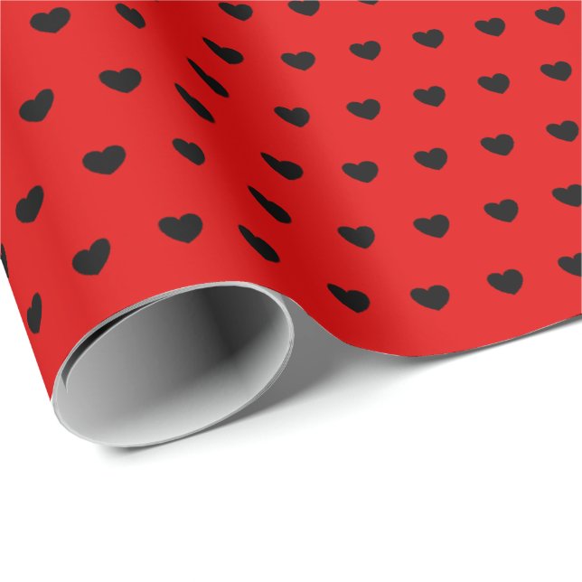 Papier Cadeau Papier Motif Chic Rouge Et Noir Coeurs (Coin rond)