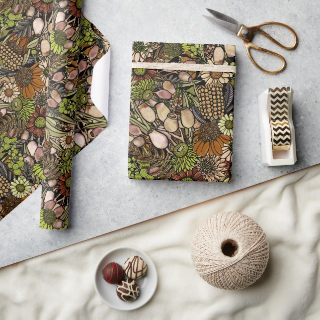 Papier Cadeau Papier Motif de jardin Fleur sauvage vert (Artisanat)