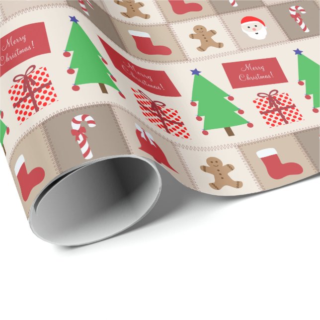 Papier Cadeau Papier Motif de Noël beige (Coin rond)