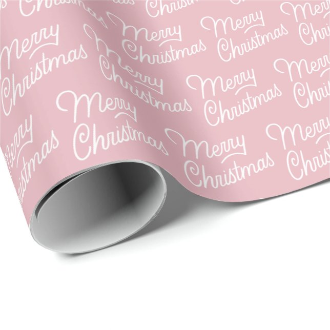 Papier Cadeau Papier Motif de Noël rose joyeux (Coin rond)