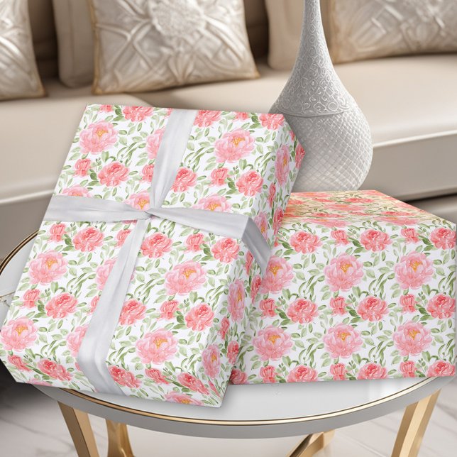 Papier Cadeau Papier Motif d'enveloppement de pivoine d'aquarell (Watercolor Peony Pattern Wrapping Paper)