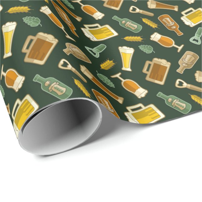 Papier Cadeau Papier Motif d'enveloppement des icônes de bière (Coin rond)