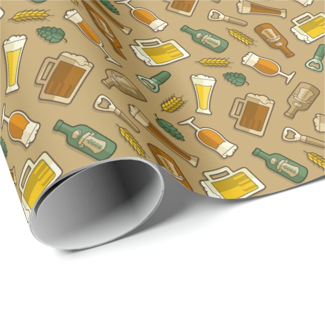 Papier Cadeau Papier Motif d'enveloppement des icônes de bière (Coin rond)