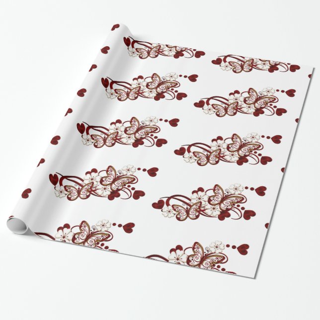 Papier Cadeau Papier Motif d'enveloppement des papillons du coeu (Déroulé)