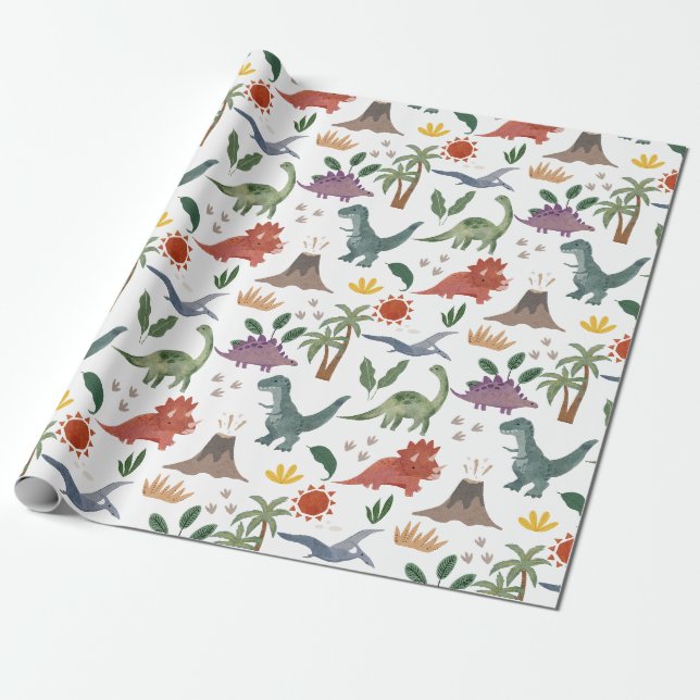 Papier Cadeau Papier Motif Dinosaure Aquarelle Cute (Déroulé)