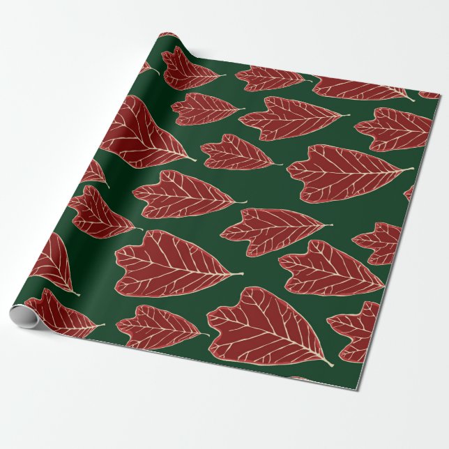 Papier Cadeau Papier Motif Feuille en chêne contemporain (Déroulé)
